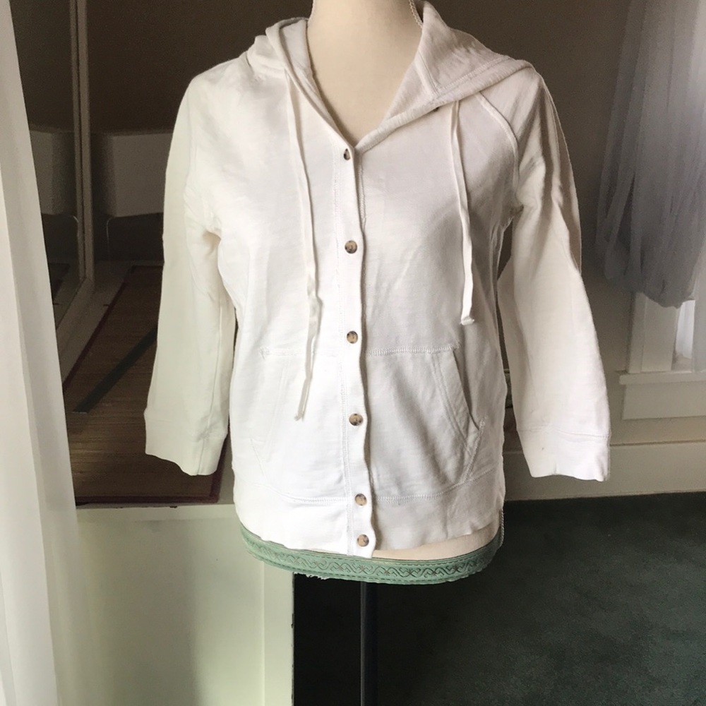 J crew French Terry cotton button-up hoodie sweatshirt in oatmeal, size S EUC
